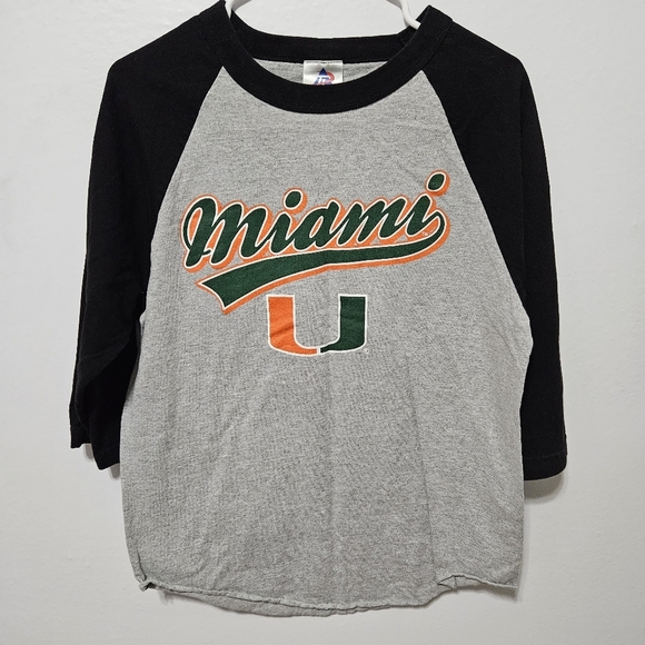 Miami Univesity Hurricane Black Grey Raglan 3/4 Sleeve Shirt Medium Vtg B19 - Picture 1 of 6
